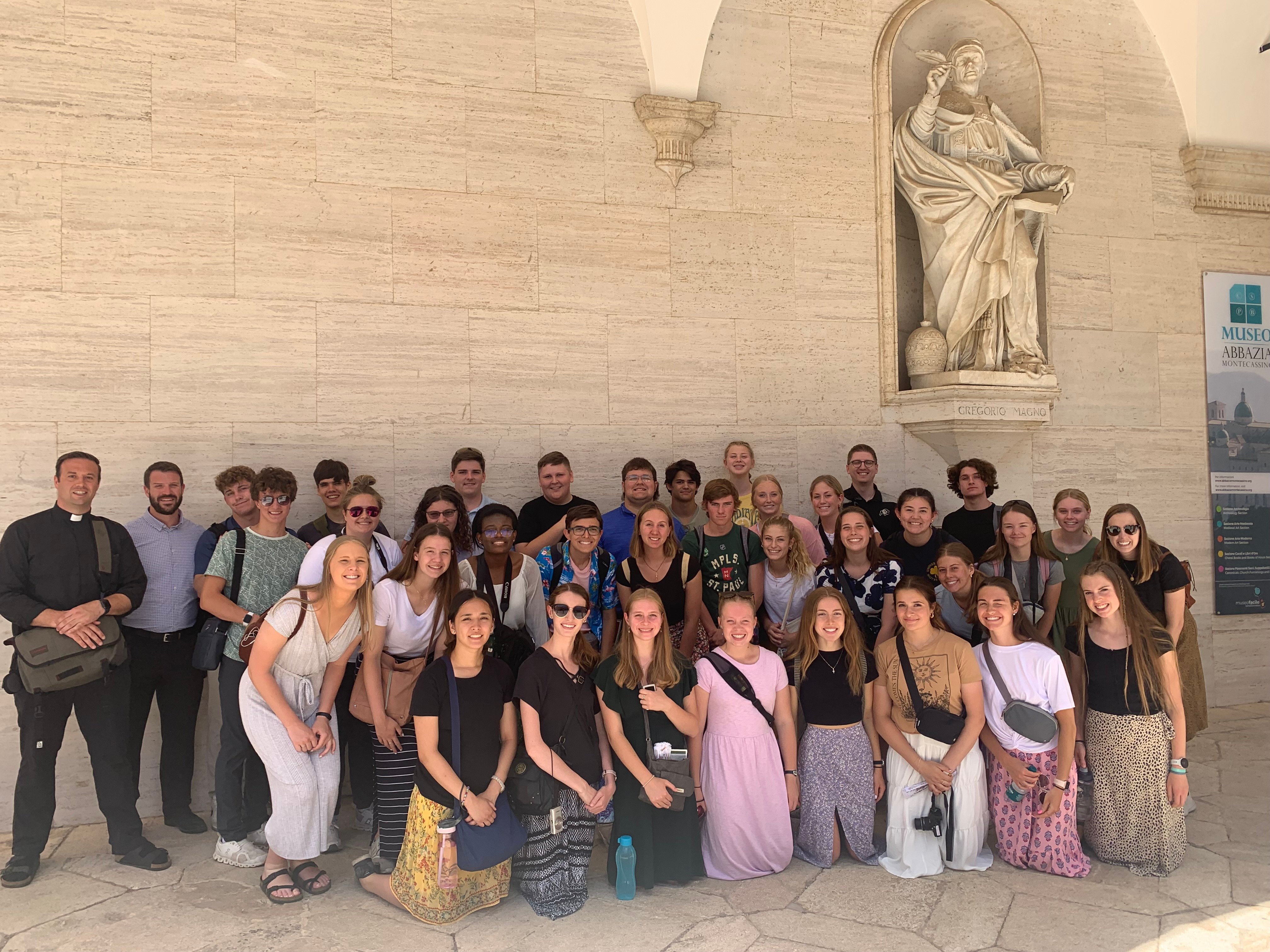 June 26, 2022: Fargo Shanley and Sacred Heart Students Waiting to See St. Benedict & St. Scholastica’s Tomb
